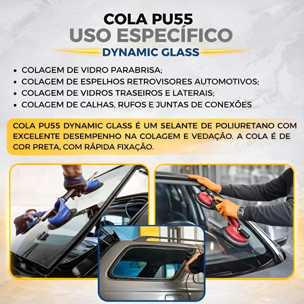 Kit 12 Cola Pu55 Selante Dynamic Glass Parabrisa + Aplicador