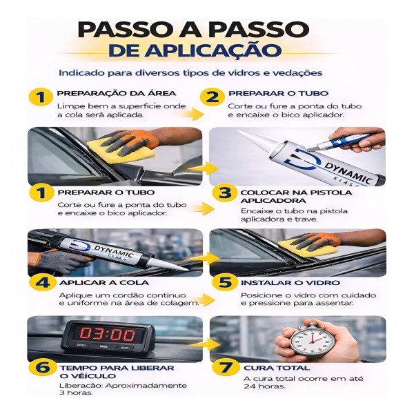Kit 3 Colas Pu55 Dynamic Glass Parabrisas Vidros + Bico