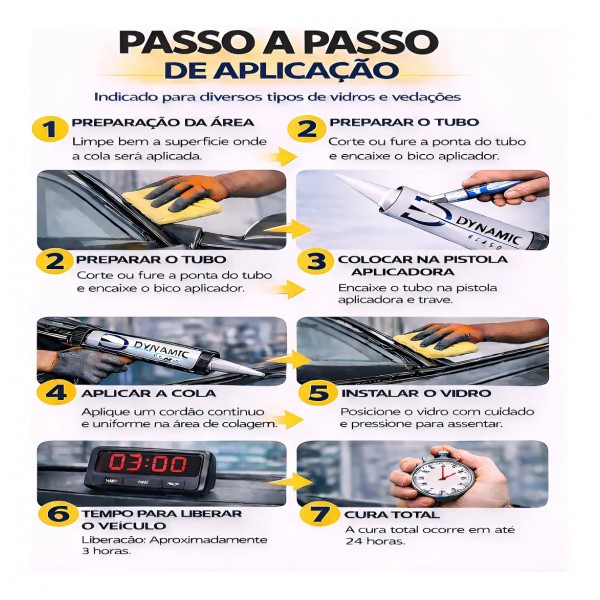 Cola Pu55 Dynamic Glass Parabrisa Vidros + Bico Aplicador