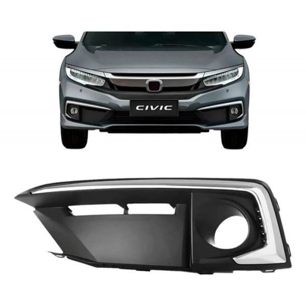 Moldura Milha Civic 2020 A 2021 Com Friso Cromado