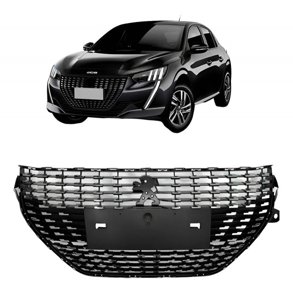 Grade Para Peugeot 208 -2020 A 2024 Preta C/ Pontos Cromados