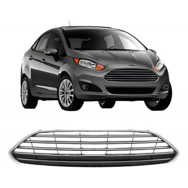 Grade Radiador New Fiesta 2013 A 2015 C/ Friso Cinza Escuro