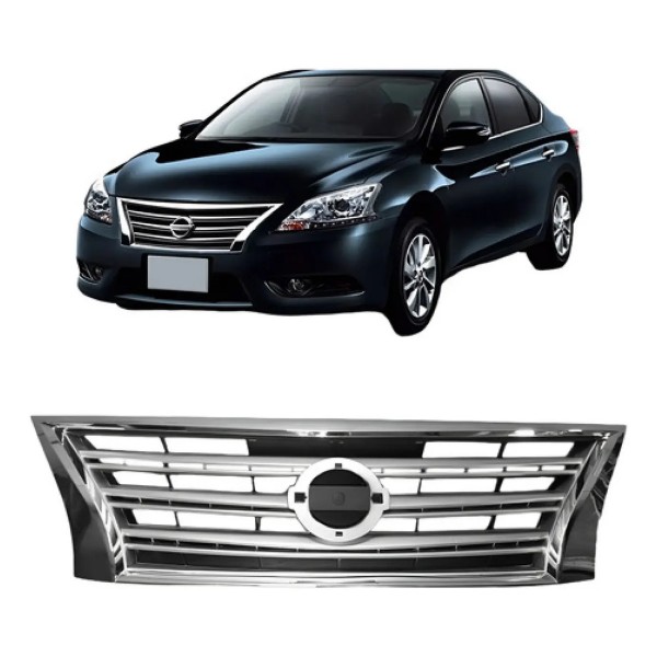 Grade Dianteira Nissan Sentra 2014 2015 Cromada Com Cinza Cromado Com Cinza