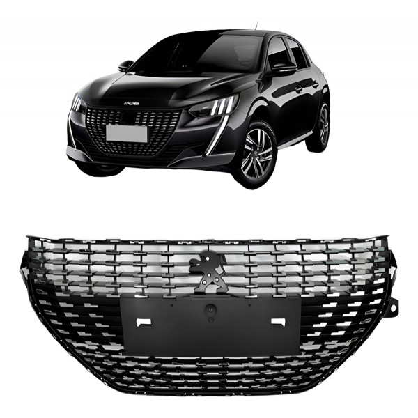 Grade Para Peugeot 208 -2020 A 2024 Preta C/ Pontos Cromados