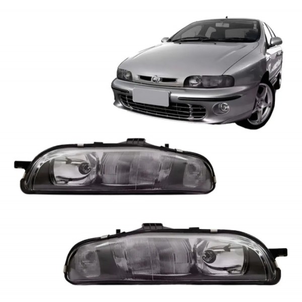 Par Farol Para Fiat Marea 1997 1998 A 2003 Fume Raiado Ambos Lados