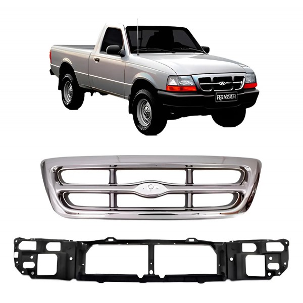 Kit Grade E Painel Frontal Ranger 4x2 1998 A 2004 Cromada