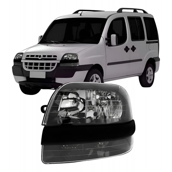 Farol Fiat Doblo 2002 A 2009 Fumê Com Auxiliar Modelo Origi