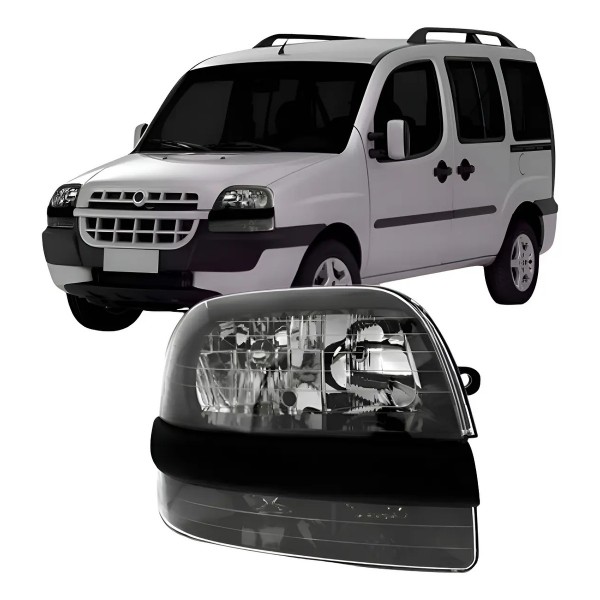 Farol Fiat Doblo 2002 A 2009 Fumê Com Auxiliar Modelo Origi