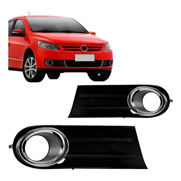 Par Moldura Milha Gol G5 2009 A 2012 Com Furo Aro Cromado Preto Ambos Os Lados