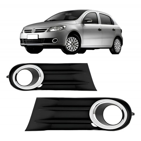 Par Moldura Farol Milha Gol G5 2010 A 2013 Com Furo Cromado Preto Ambos Os Lados