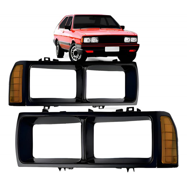 Par Moldura Farol Passat 1983 A 1988 Foco Duplo Preto