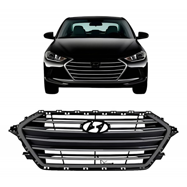 Grade Central Elantra 17 18 Preta Moldura Cinza Sem Emblema