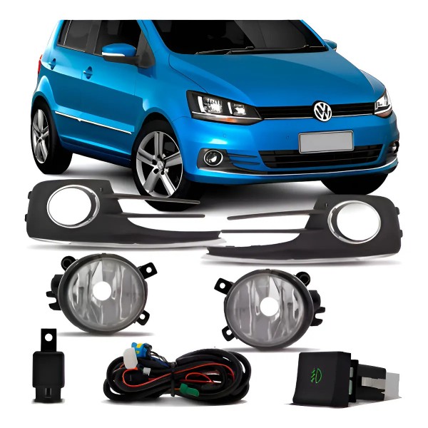 Kit Farol Neblina Milha Fox 2015 À 2018 Grade Friso Cromado Transparente