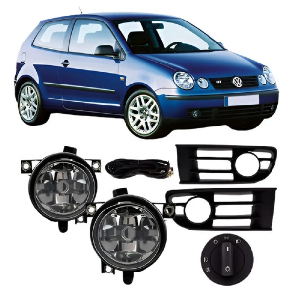 Kit Farol Milha Auxiliar Neblina Polo 2003 À 2006 Com Grade