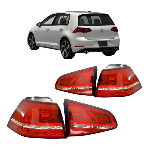 Kit 4 Lanternas Traseiras Golf Gti Mk7 2014 A 2017 Com Led Ambos Lados Vermelho