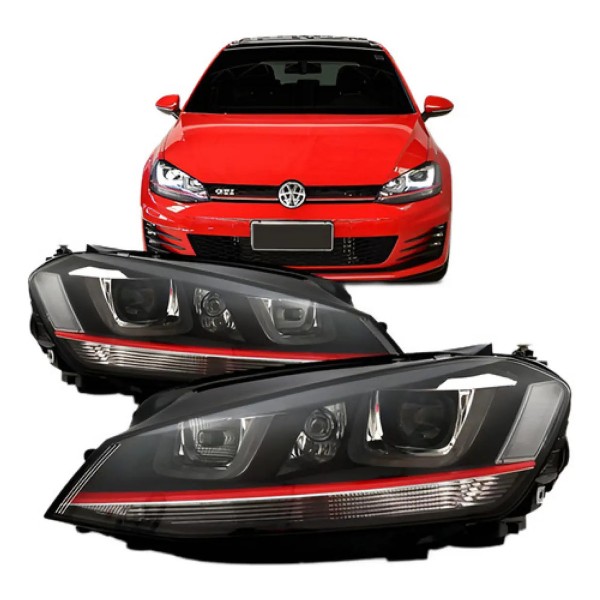 Par Farol Golf Gti Mk7 Tsi Led Vw Faixa Vermelha 14/16