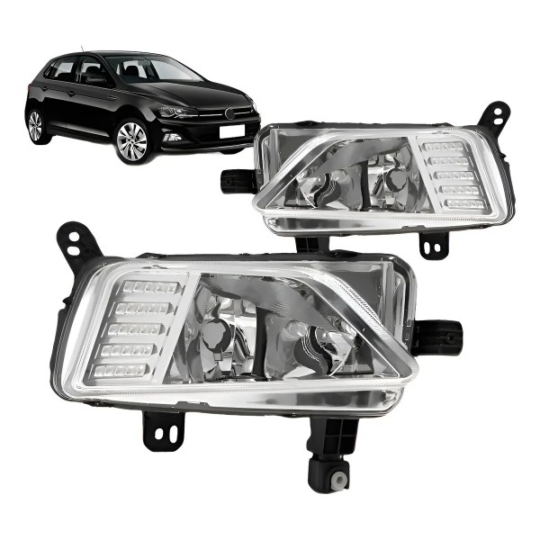 Par Farol Milha Auxiliar Polo Virtus 18 19 20 21 22 Cromado Direito + Esquerdo