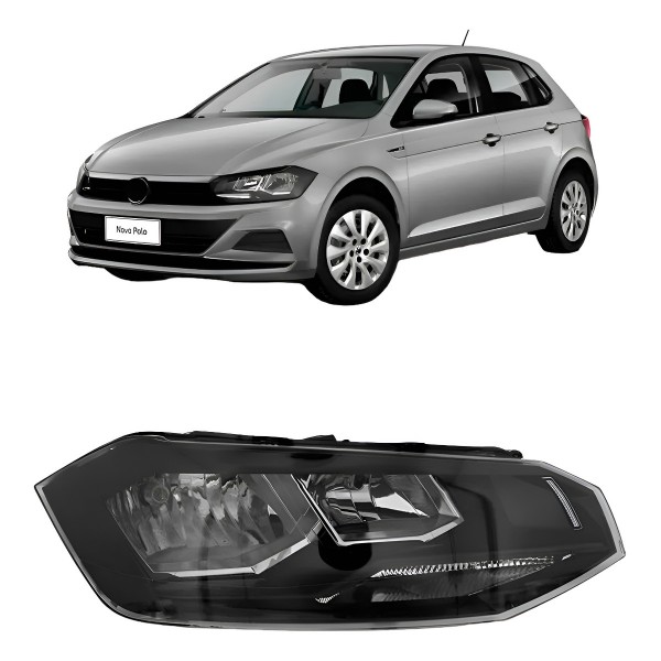 Farol Dianteiro Vw Polo 2018 A 2019 Manual Friso Preto