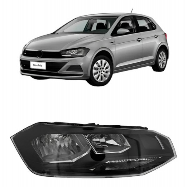 Farol Dianteiro Vw Polo 2018 A 2019 Manual Friso Preto