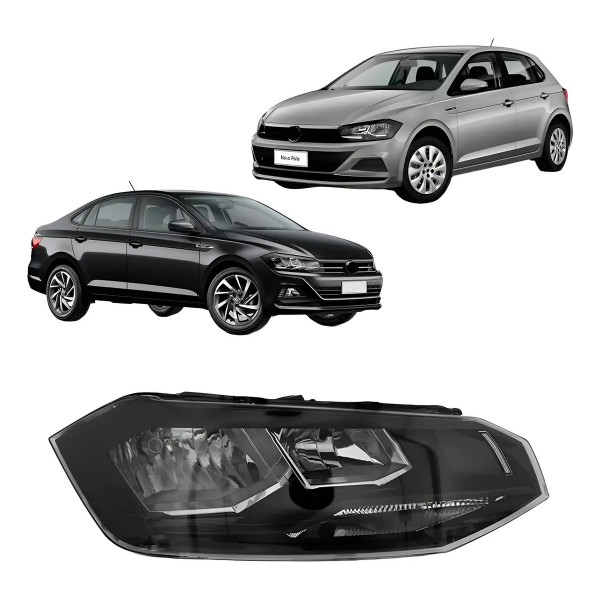 Farol Vw Polo / Virtus 2018 A 2019 Manual Friso Preto
