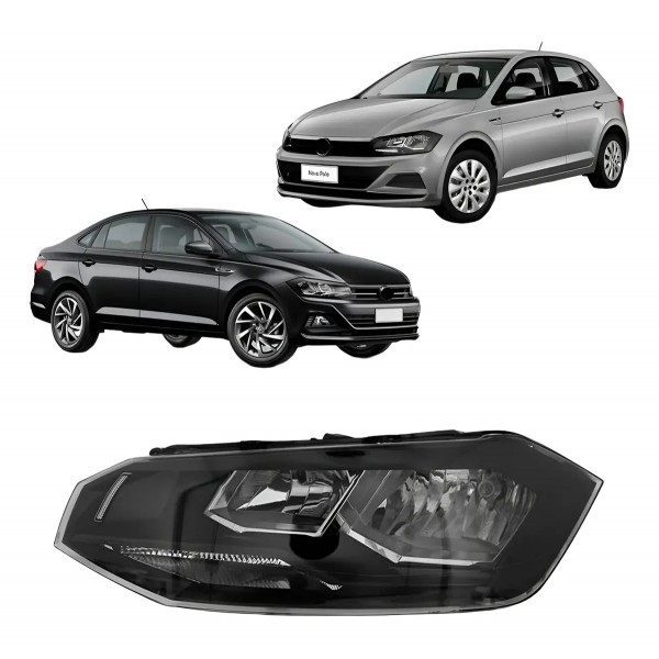 Farol Vw Polo / Virtus 2018 A 2019 Manual Friso Preto