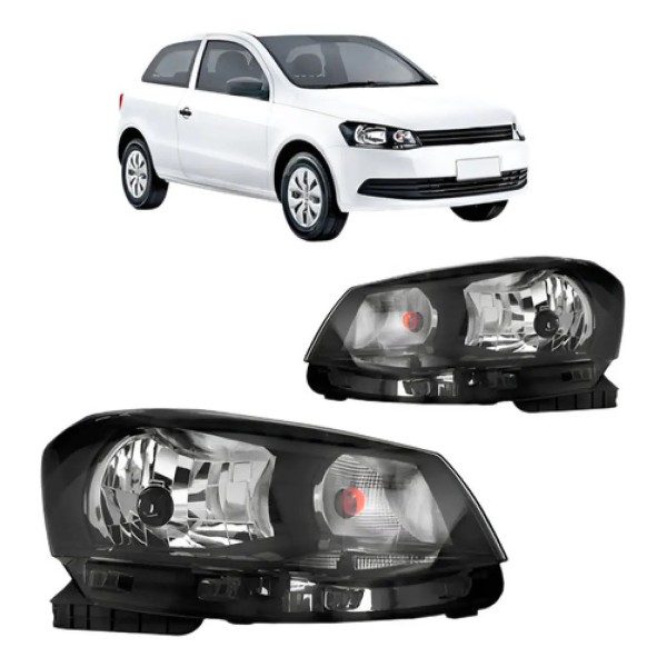 Par Farol Gol G6 2013 14 15 2016 Foco Simples Mascara Negra