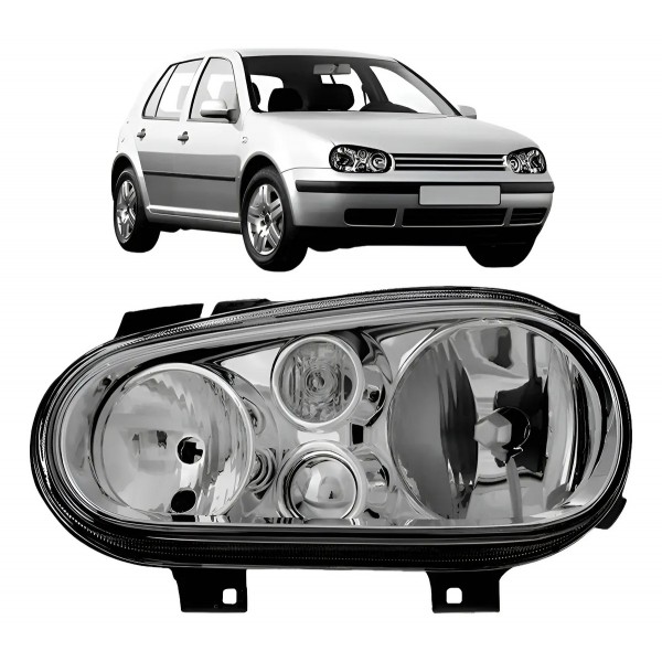 Farol Golf 1998 A 2006 Foco Duplo Sem Auxiliar Cromado