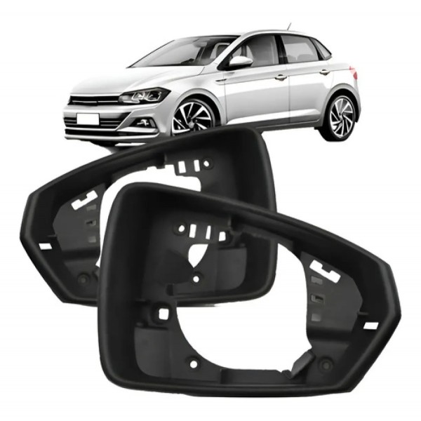 Par Aro Retrovisor Polo E Virtus 2017 A 2021 Com Furo Pisca Preto