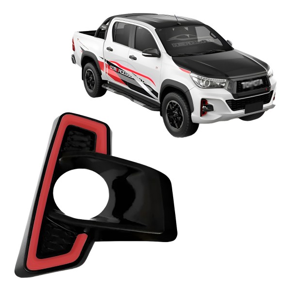 Moldura Milha Hilux 2018 A 2020 Black Piano C/friso Vermelho