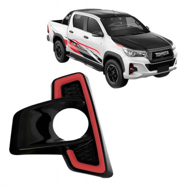 Moldura Milha Hilux 2018 A 2020 Black Piano C/friso Vermelho