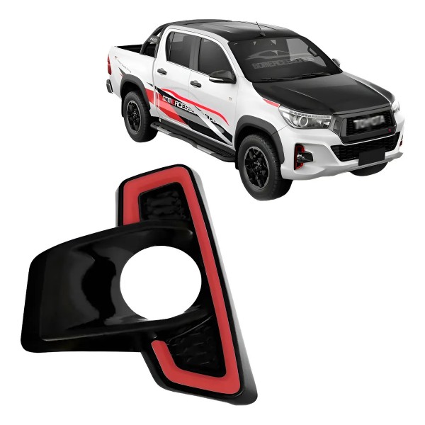 Moldura Milha Hilux 2018 A 2020 Black Piano C/friso Vermelho