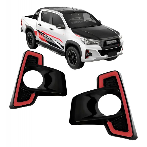 Par Moldura Milha Hilux 18 A 20 Black Piano C/friso Vermelho Preto