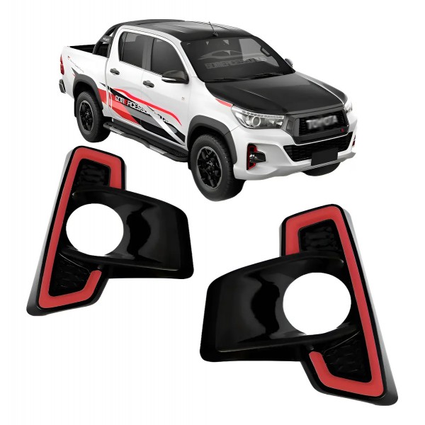 Par Moldura Milha Hilux Cd Gr-s 2 2018 A 2020 Friso Vermelho Preto