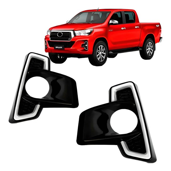 Par Moldura Milha Hilux 2018 2019 2020 Black Piano C/ Friso Preto