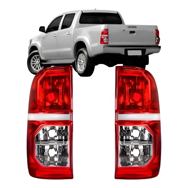 Par Lanterna Traseira Hilux Pick Up 2012 2013 2014 2015 Ambos Lados Vermelho E Cristal
