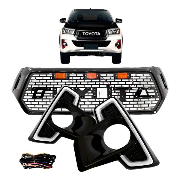 Kit Grade Radiador + Moldura C/ Led Hilux Sport 2018 A 2020 Preto