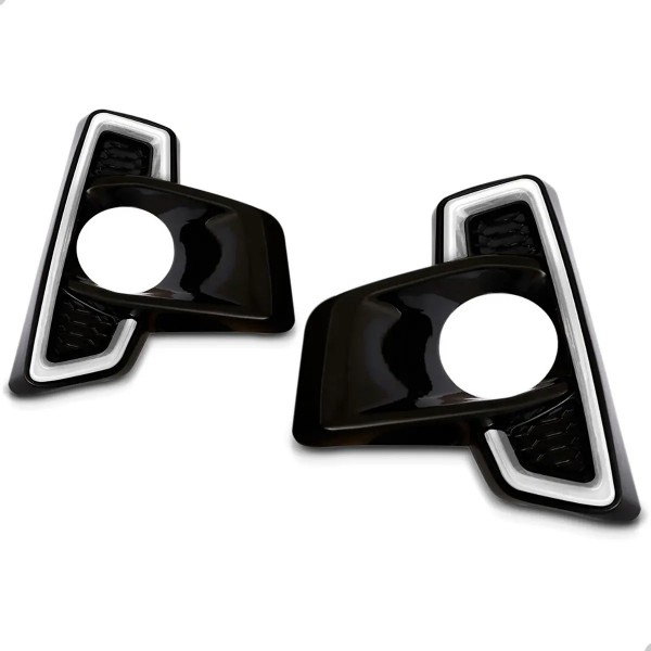 Kit Moldura Milha Hilux Pick Up 2018 A 2020 Com Led Preto