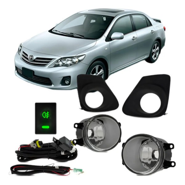 Kit Farol Auxiliar Corolla 2012 13 2014 Com Grade Aro Preto