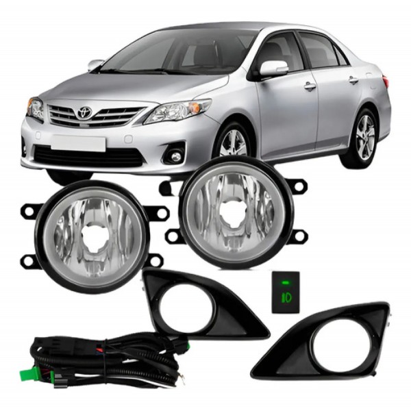 Kit Farol Auxiliar Corolla 2009 2010 2011 C/ Grade Aro Preto