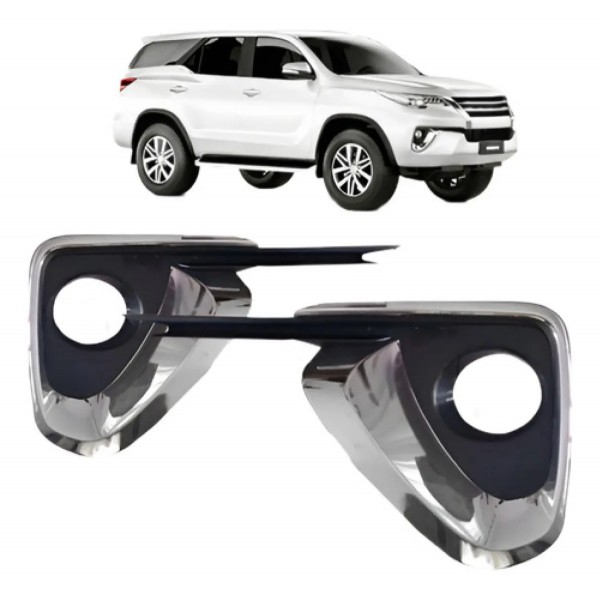 Par Moldura Milha Hilux Sw4 2016 A 2018 C/ Furo Cromado Preto