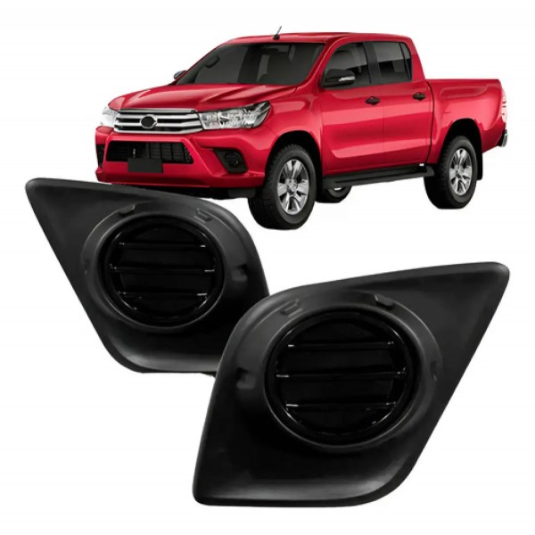 Par Grade Moldura Milha Hilux 2016 2017 2018 Sem Furo Preta Preto