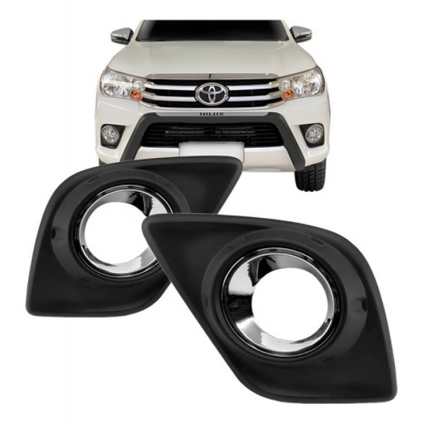 Moldura Milha Hilux Srv 2016 2017 2018 Com Furo Aro Cromado