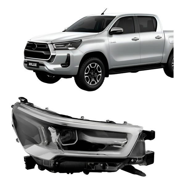 Farol Hilux Srv 2021 2022 C/ Led Aro Cinza