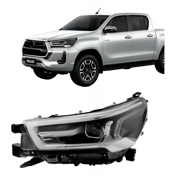 Farol Hilux Srv 2021 2022 C/ Led Aro Cinza