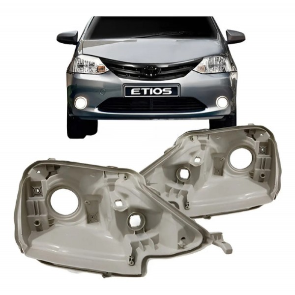 Par Carcaça Farol Toyota Etios 2013 Á 2017 Cinza.