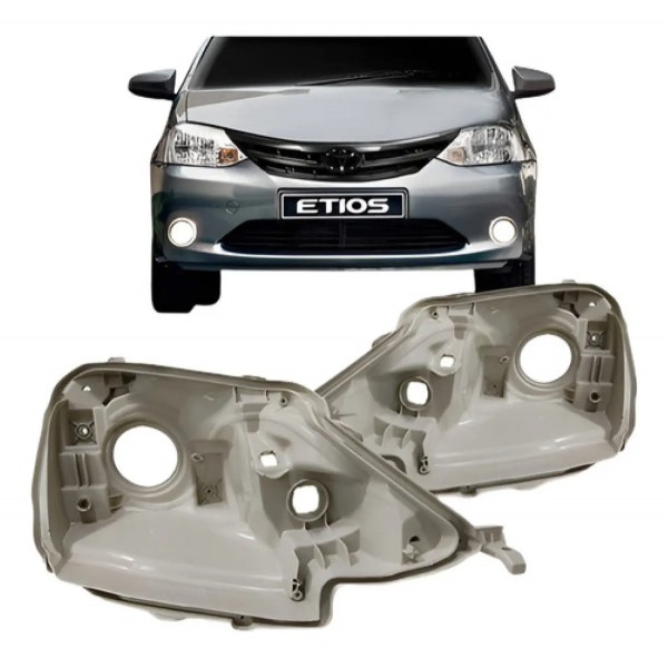 Par Carcaça Farol Toyota Etios 2013 Á 2017 Cinza