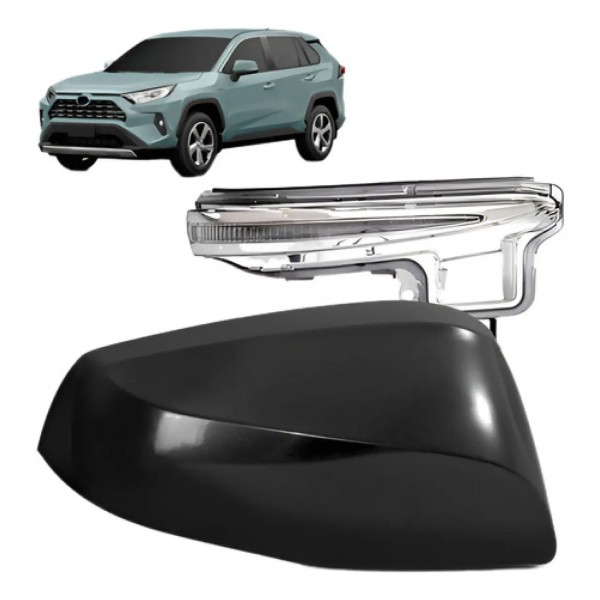 Kit  Capa + Pisca Retrovisor Lado Esquerdo Rav4 2019 A 2023 Preto