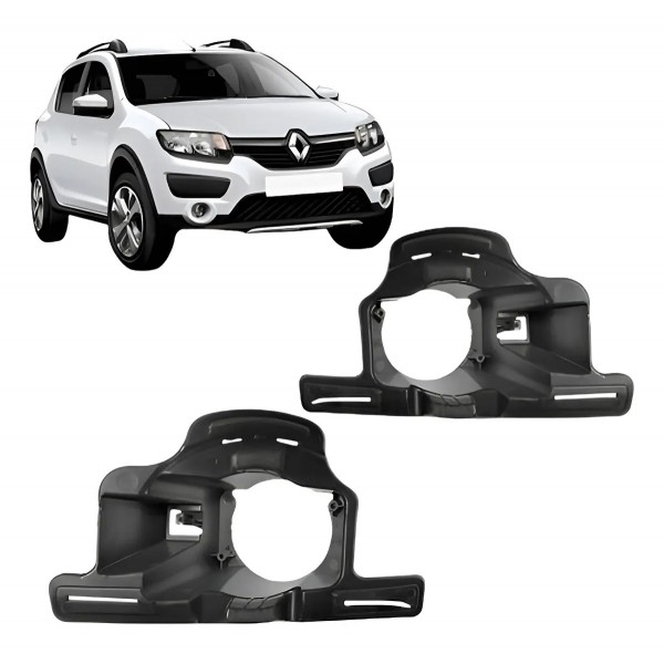 Par Suporte Farol Milha Auxiliar Sandero Stepway 15 16 2017 Preto
