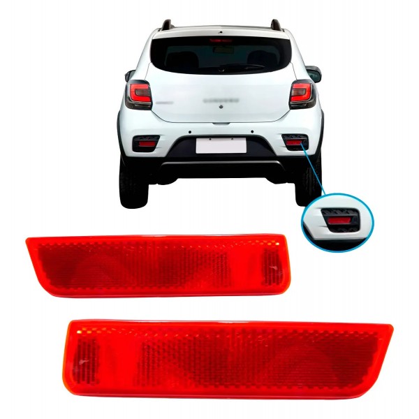Par Refletor Parachoque Traseiro Sandero Stepway 2015 A 2018 Vermelho