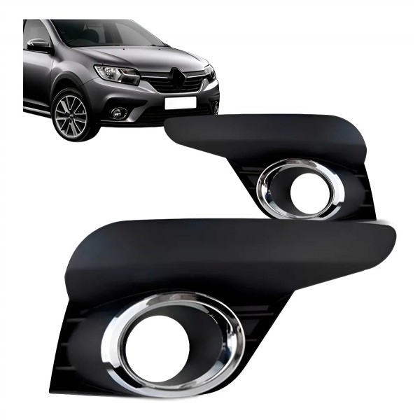 Par Moldura Farol De Milha Cromado Sandero 2020 2021 2022 Preto Ambos Os Lados